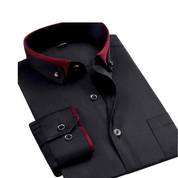 Chemise habillée homme - Col contrasté - Manches longues - Poignet boutonné - Poche poitrine