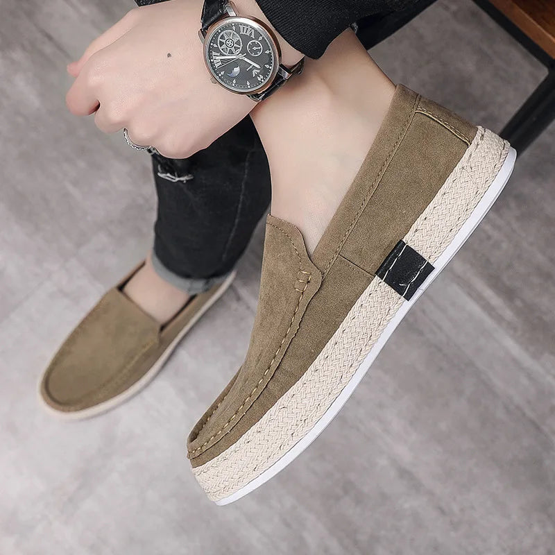 Mocassins Homme - Daim Élégant - Style Slip-On - Semelle Espadrille Antidérapante