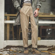 Pantalon plissé homme - Taille haute - Ajustable - Coupe ample - Revers élégants