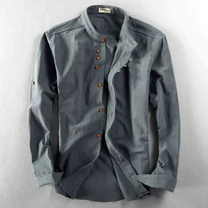 Chemise Homme - Col Mao - Boutonnière Asymétrique - Manches Longues Élégantes