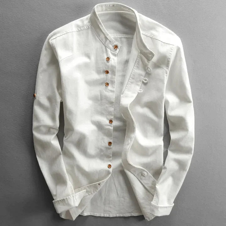 Chemise Homme - Col Mao - Boutonnière Asymétrique - Manches Longues Élégantes