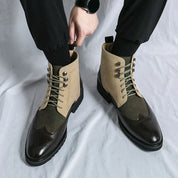 Bottines Brogue Homme - Cuir Bi-Matière - Semelle Robuste - Fermeture Lacets