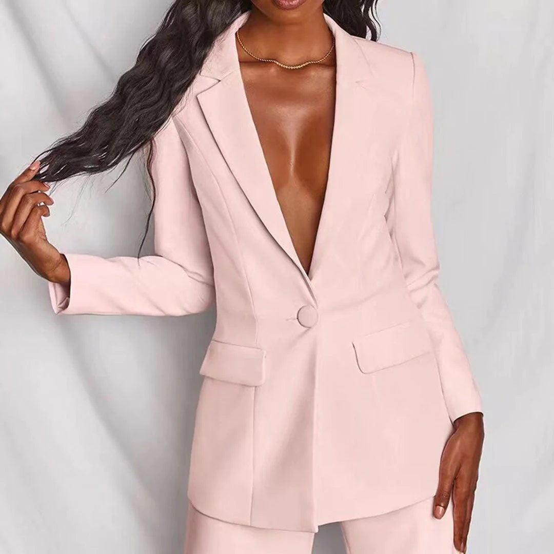 Ensemble Tailleur Femme – Blazer Cintré 1 Bouton – Pantalon Large Élégant