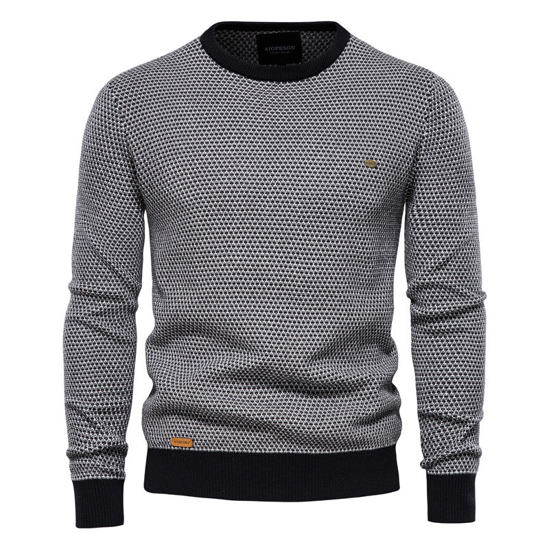 Pull Homme - Col Rond - Motif Géométrique - Ourlet et Poignets Côtelés - Style Chic Casual