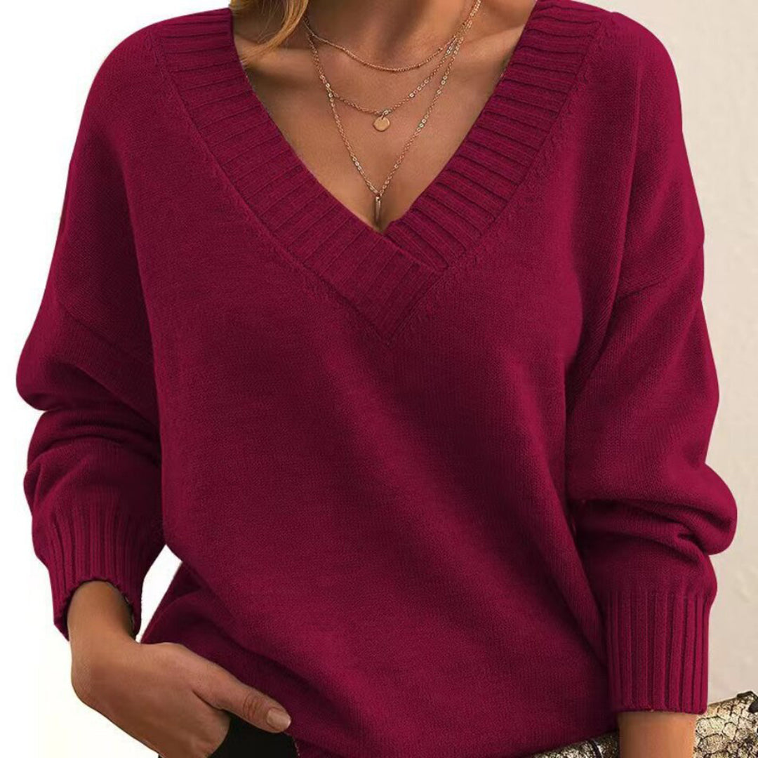 Pull Femme - Col V - Manches Longues - Coupe Décontractée - Maille Confortable