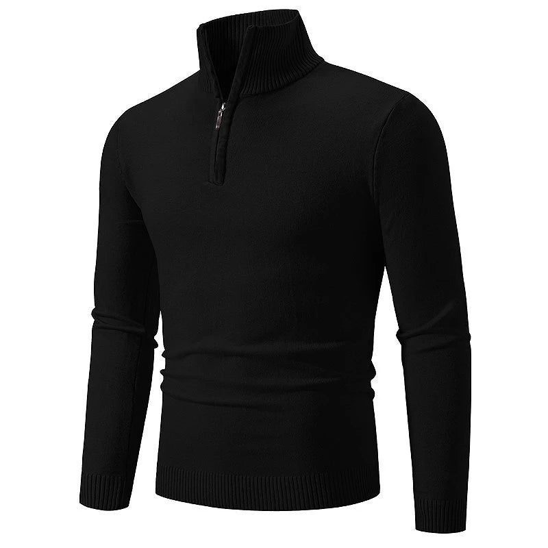 Pull Homme - Demi-Zip - Col Montant Côtelé - Maille Fine Confortable - Manches Longues