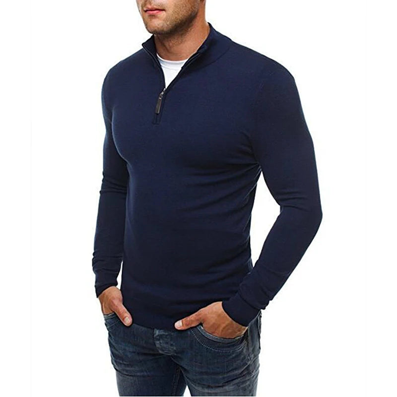 Pull Homme - Col Montant Zippé - Coupe Ajustée - Manches Longues Casual