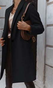 Manteau Long Femme - Coupe Classique - Col Revers - Élégant et Intemporel