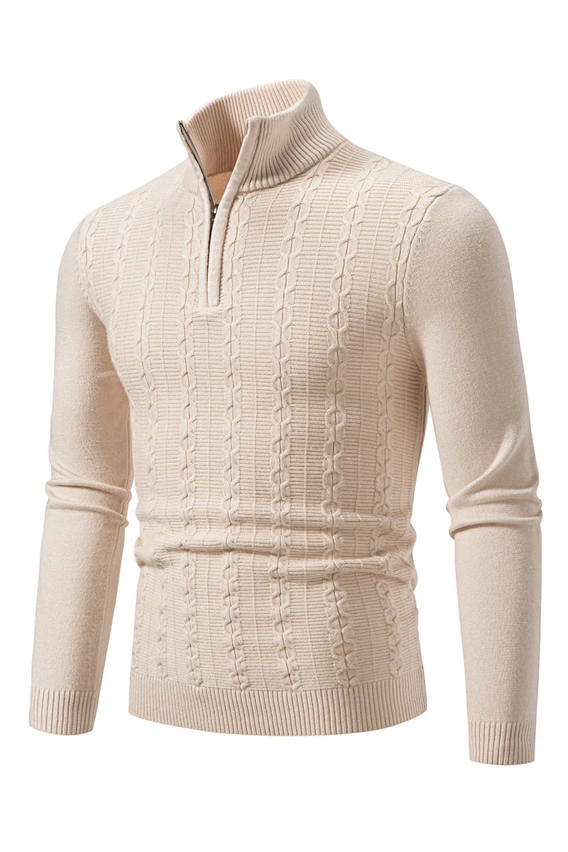 Pull Homme - Col Demi-Zip - Maille Torsadée - Confortable et Chic