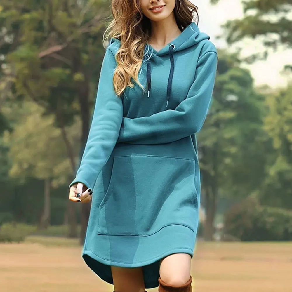 Robe Sweat à Capuche Femme - Longue et Confortable - Manches Longues - Poche Kangourou