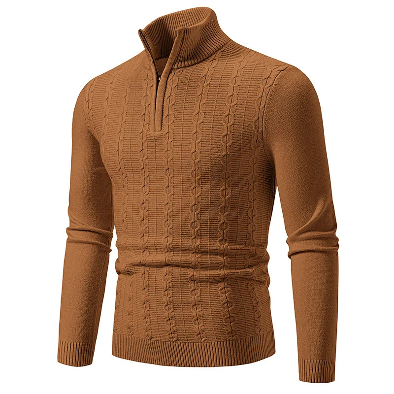 Pull Homme - Col Demi-Zip - Maille Torsadée - Confortable et Chic