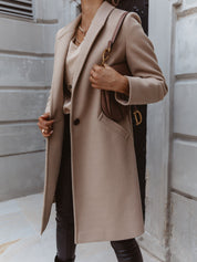 Manteau Long Femme - Coupe Classique - Col Revers - Élégant et Intemporel