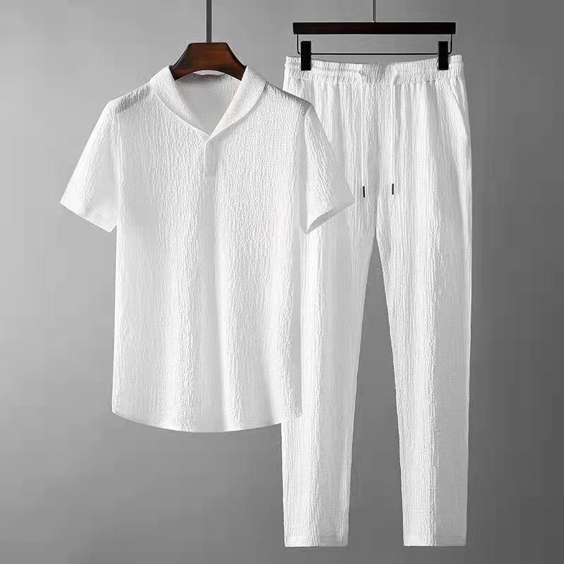 Ensemble Homme Décontracté - Polo à Col Châle - Pantalon Taille Élastique