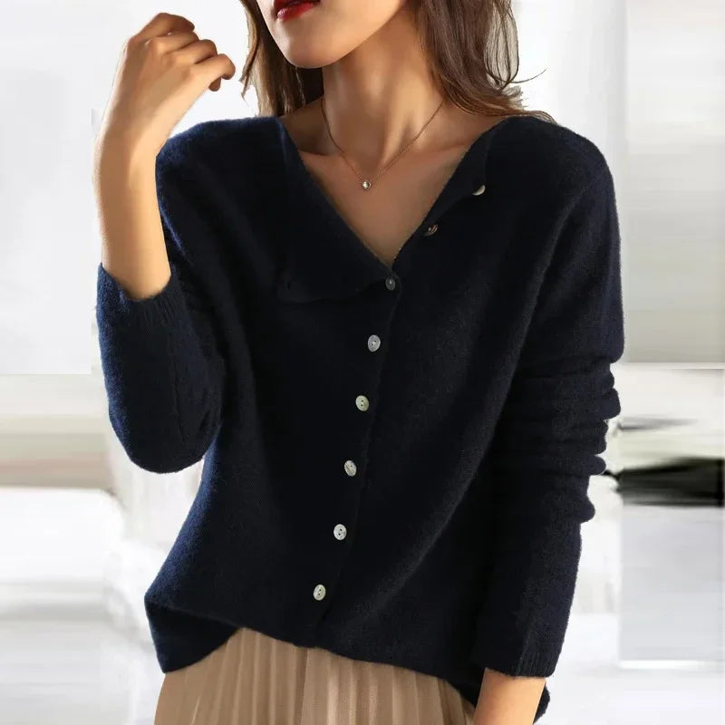 Cardigan Femme - Maille Laine Douce - Boutonné - Manches Longues - Coupe Décontractée