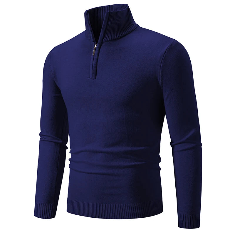 Pull Homme - Demi-Zip - Col Montant Côtelé - Maille Fine Confortable - Manches Longues