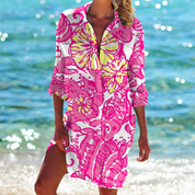 Tunique de Plage Femme - Légère et Respirante - Coupe Ample - Manches 3/4 - Col Chemise