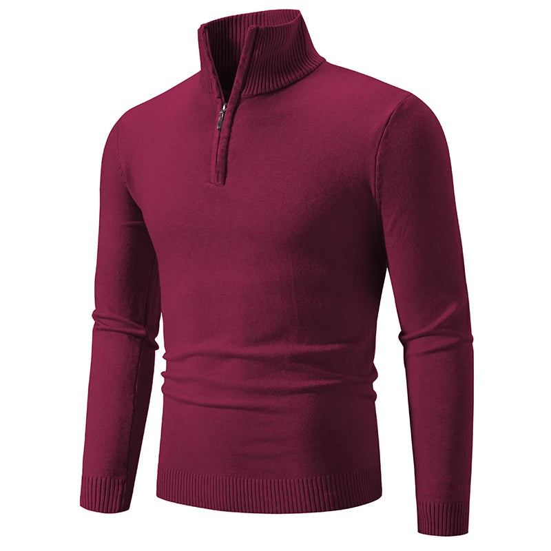 Pull Homme - Demi-Zip - Col Montant Côtelé - Maille Fine Confortable - Manches Longues