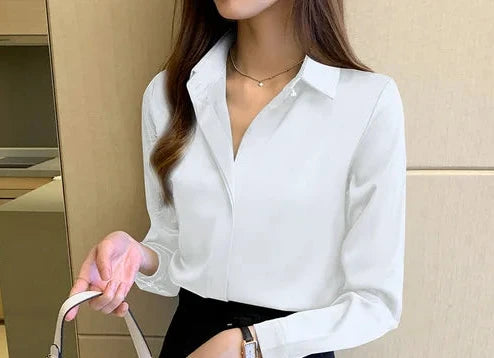 Blouse Femme - Soie Satinée - Manches Longues - Col Classique - Coupe Élegante