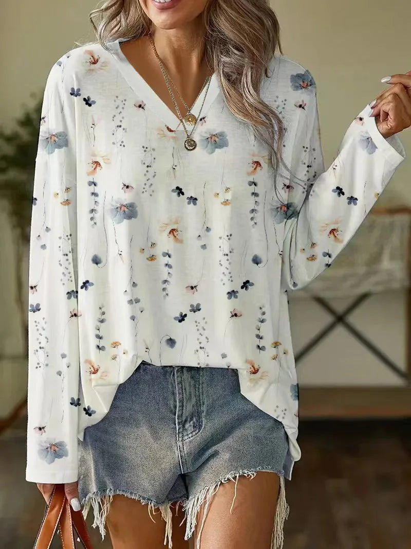 Blouse élégante à fleurs avec col en V - Confortable et stylée