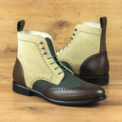 Bottines Brogue Homme - Cuir Bi-Matière - Semelle Robuste - Fermeture Lacets