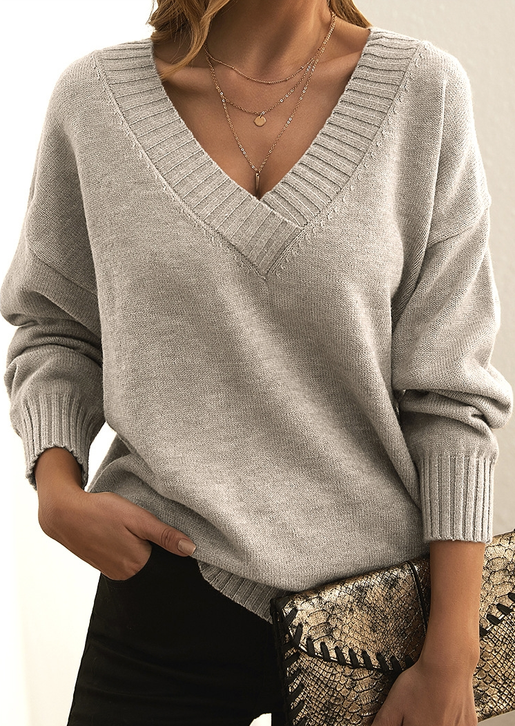 Pull Femme - Col V Profond - Coupe Ample - Manches Longues - Maille Douce