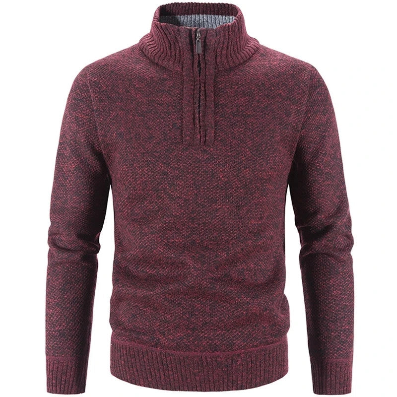 Pull homme - Demi-zip - Col montant - Maille texturée - Manches longues - Coupe classique