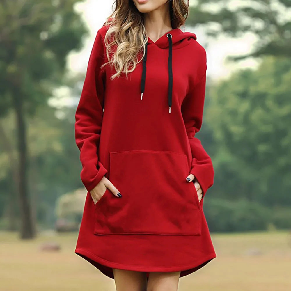 Robe Sweat à Capuche Femme - Longue et Confortable - Manches Longues - Poche Kangourou