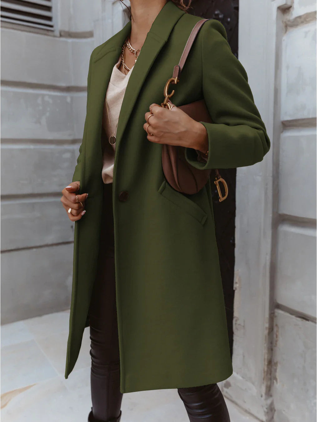 Manteau Long Femme - Coupe Classique - Col Revers - Élégant et Intemporel