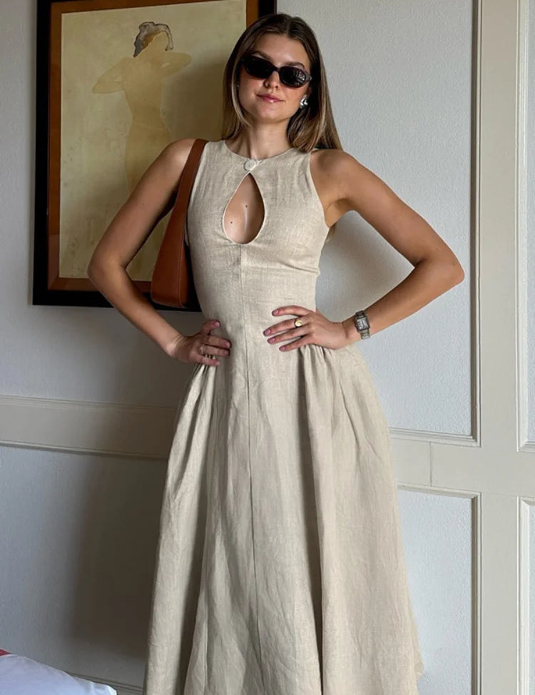 Single-Button-Chest-Hollowed-Out-Midi-Dress-For-Women-Side-Pleated-Sleeveless-Mid-Length-Linen-Dress.jpg_baeee029-dae5-4285-af77-58c303a3371c.webp