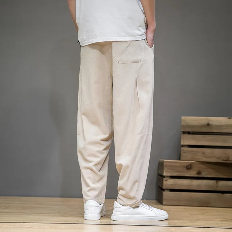 Pantalon décontracté homme - Coupe droite - Tissu léger - Ceinture intégrée