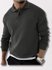 Pull Homme - Maille Texturée - Col Polo - Manches Longues - Coupe Ajustée