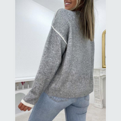 Pull Femme - Coupe Confortable - Manches Longues - Col Rond - Détail Contrastant