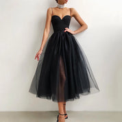 Robe de soirée femme - Décolleté cœur - Bretelles fines - Jupe en tulle fendue élégante