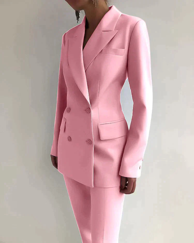 Tailleur Femme – Blazer Cintré Double Boutonnage & Pantalon Taille Haute Élégant