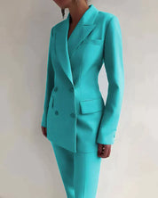 Tailleur Femme – Blazer Cintré Double Boutonnage & Pantalon Taille Haute Élégant