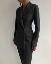 Tailleur Femme – Blazer Cintré Double Boutonnage & Pantalon Taille Haute Élégant