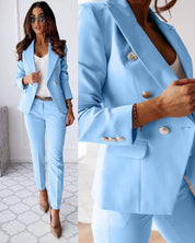 Tailleur Femme - Blazer Croisé Cintré & Pantalon Droit - Élégant & Professionnel