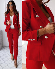 Tailleur Femme - Blazer Croisé Cintré & Pantalon Droit - Élégant & Professionnel