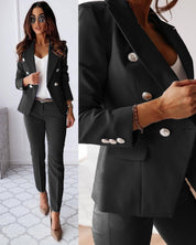 Tailleur Femme - Blazer Croisé Cintré & Pantalon Droit - Élégant & Professionnel