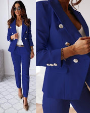 Tailleur Femme - Blazer Croisé Cintré & Pantalon Droit - Élégant & Professionnel