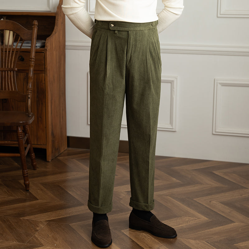 Pantalon en velours côtelé homme - Coupe classique - Taille avec passants - Plissé élégant