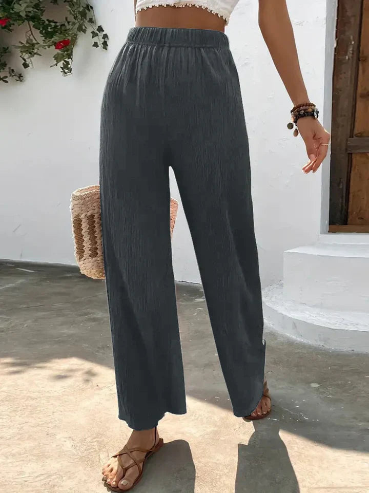 Pantalon Large Femme - Taille Haute - Taille Élastique - Confortable et Léger