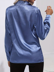 Blouse Femme - Satin Brillant - Manches Longues - Coupe Ajustée Élégante