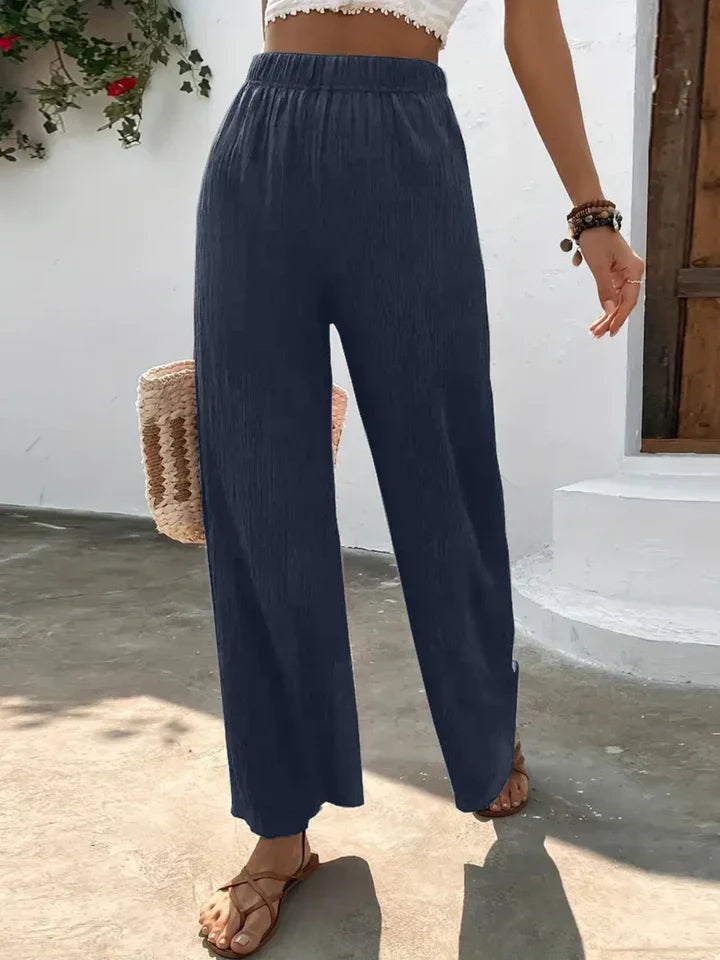 Pantalon Large Femme - Taille Haute - Taille Élastique - Confortable et Léger