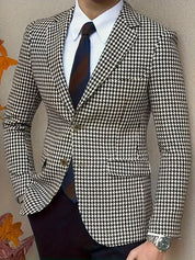 Blazer Homme - Motif Pied-de-Poule - Coupe Ajustée - Laine Mélangée - Élégant et Structuré