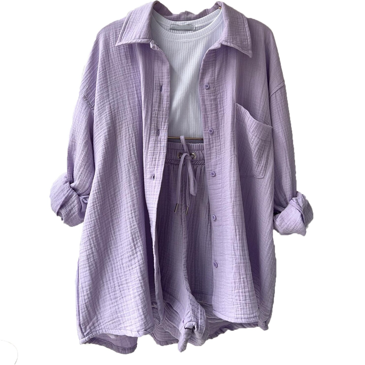 Ensemble Décontracté Femme - Chemise Oversize Boutonnée & Short Taille Élastique - Tissu Léger Respirant