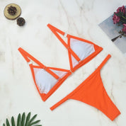 Alessia - Maillot de bain bikini 2 pièces anneaux en métal doré et bonnets triangulaires