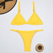 Alessia - Maillot de bain bikini 2 pièces anneaux en métal doré et bonnets triangulaires