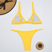 Alessia - Maillot de bain bikini 2 pièces anneaux en métal doré et bonnets triangulaires