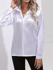 Blouse Femme - Satin Brillant - Manches Longues - Coupe Ajustée Élégante